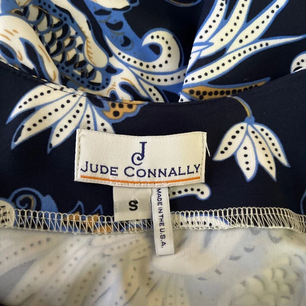 Jude Connally Dress Women's Small Navy Blue Paisley Floral Preppy Vacation
